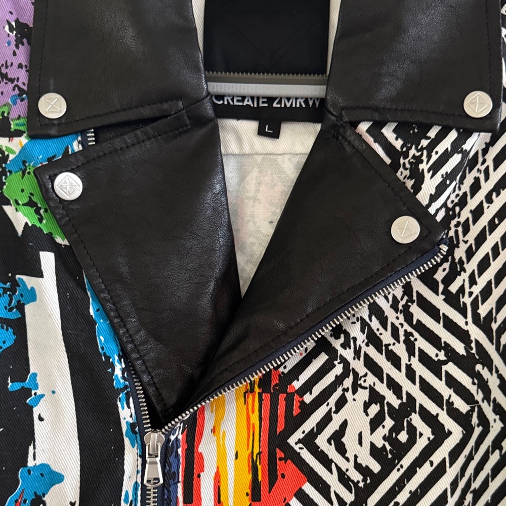 Colorful Abstract Leather Jacket - Picture 5 of 11